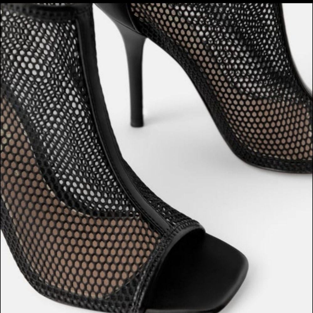 Zara Black Mesh High Heel Sandals - Picture 4 of 11
